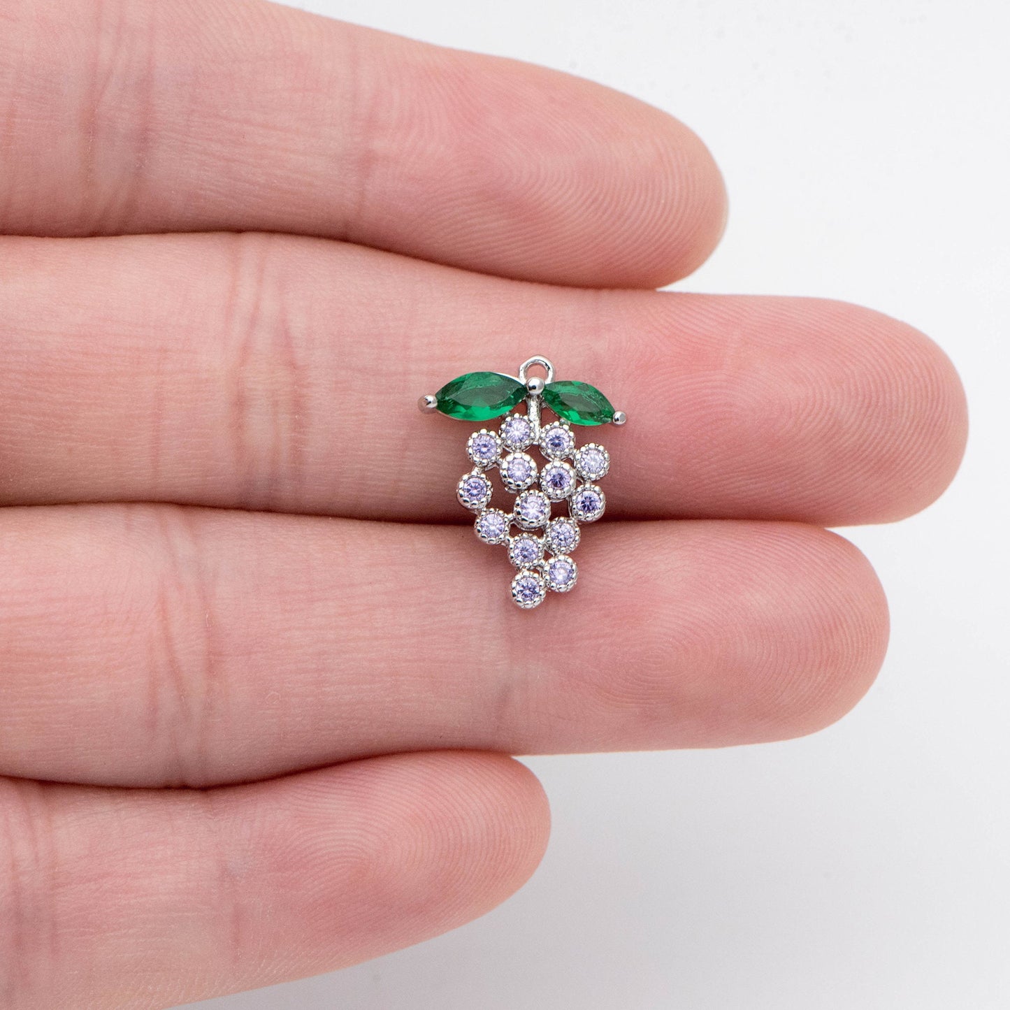 4pcs CZ Pave Gold/ Silver Tone Grape Charms, 16x13mm, 18K Gold/ rhodium plated Brass Grape Pendants (GB-1760)