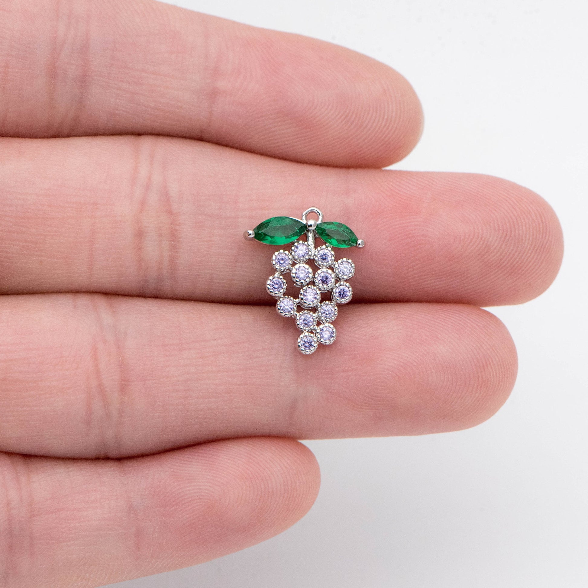 4pcs CZ Pave Gold/ Silver Tone Grape Charms, 16x13mm, 18K Gold/ rhodium plated Brass Grape Pendants (GB-1760)