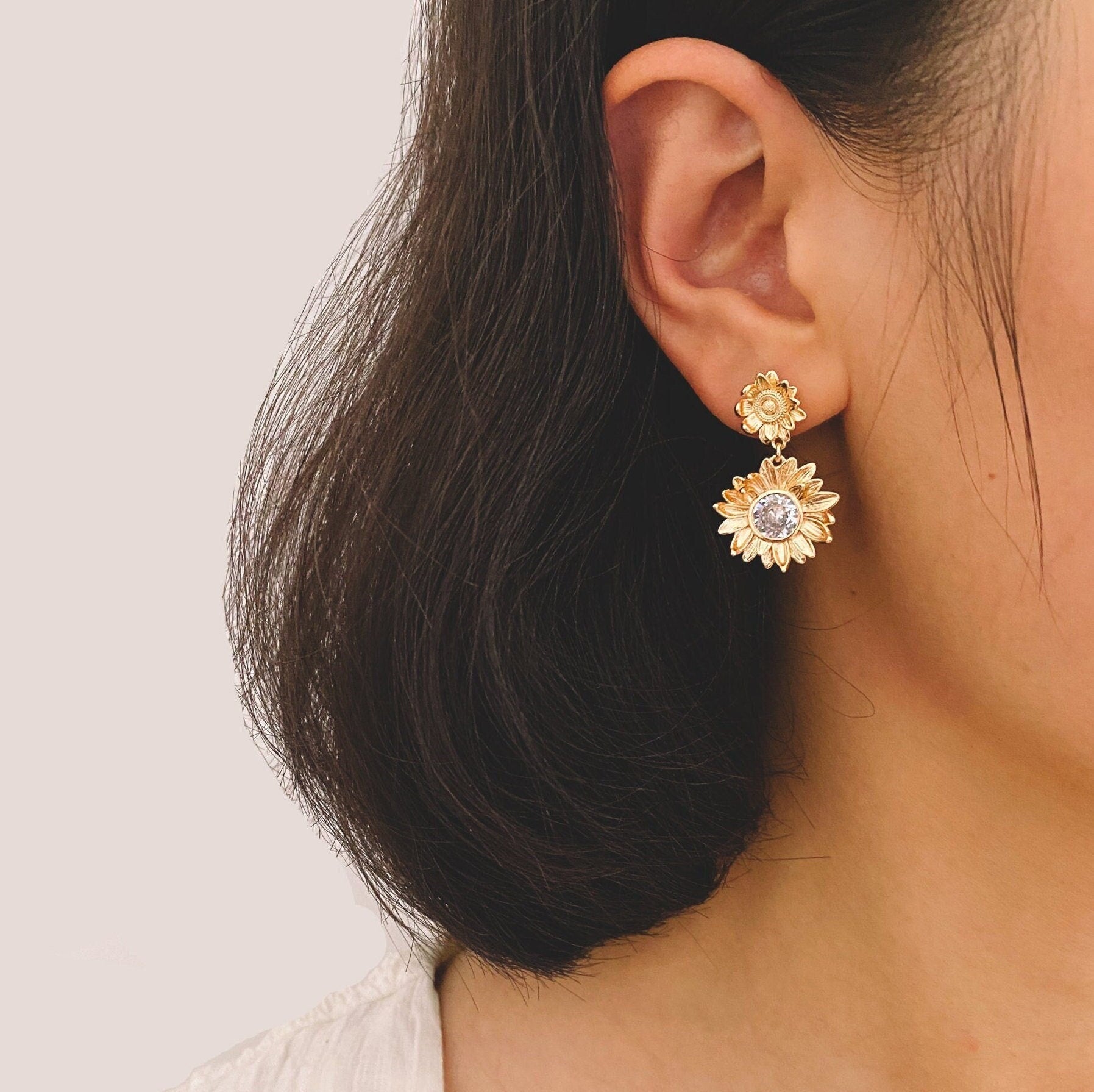 4pcs Gold Sunflower Earrings, Flower Earrings, Everyday Earrings, Sunflower Jewelry, Gift For Her (ER-092-3)