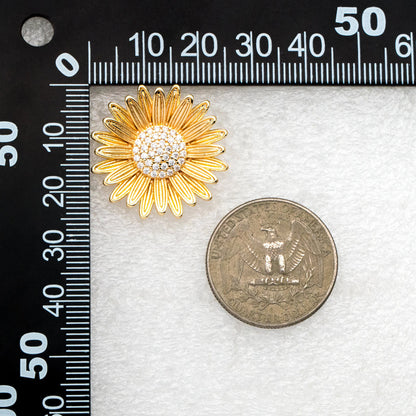 4pcs CZ Pave Gold/ Silver Sunflower Earrings, 25mm, Gold/ Rhodium Plated Brass Flower Stud Earrings (GB-4204)