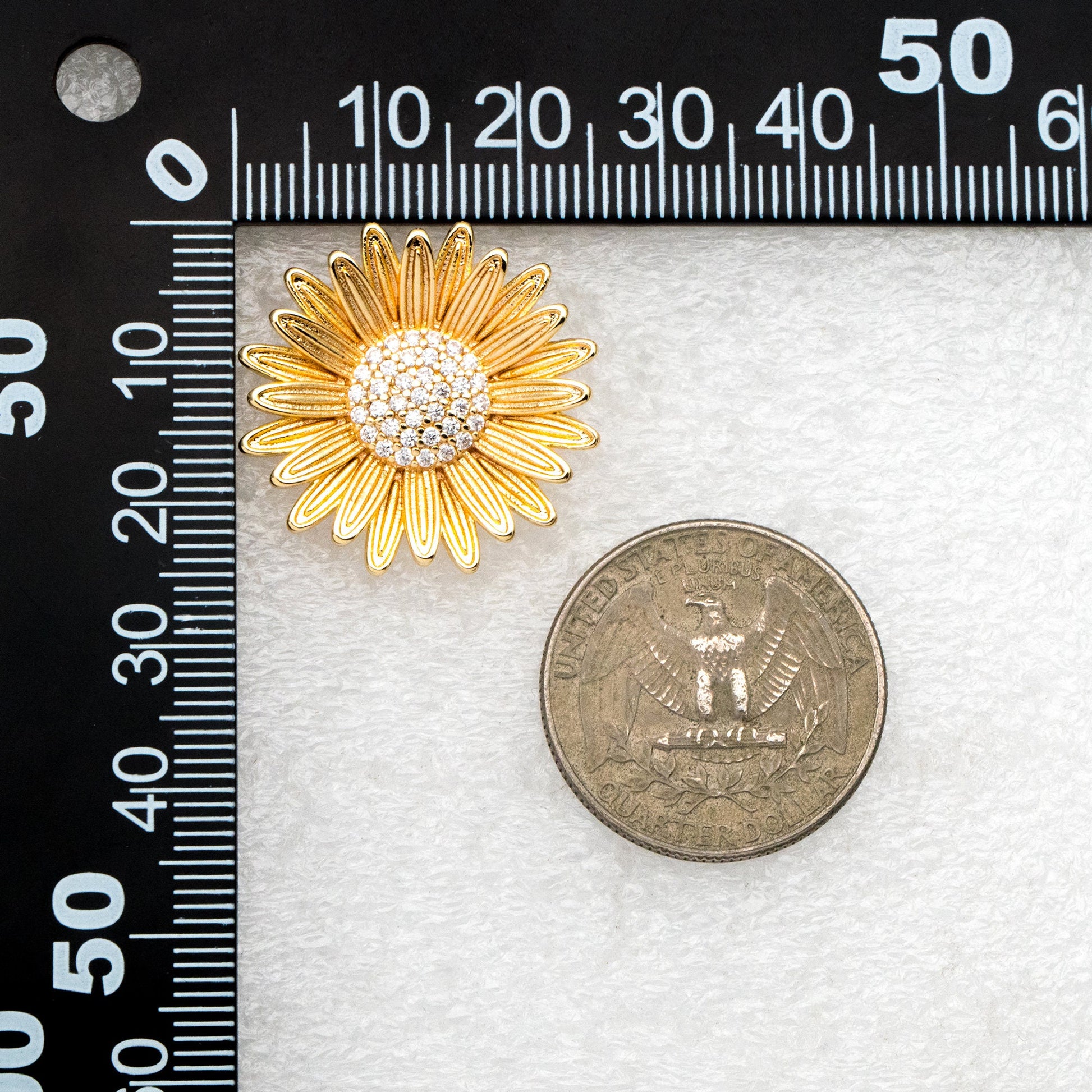 4pcs CZ Pave Gold/ Silver Sunflower Earrings, 25mm, Gold/ Rhodium Plated Brass Flower Stud Earrings (GB-4204)