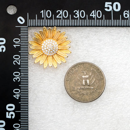 4pcs CZ Pave Gold/ Silver Sunflower Earrings, 25mm, Gold/ Rhodium Plated Brass Flower Stud Earrings (GB-4204)