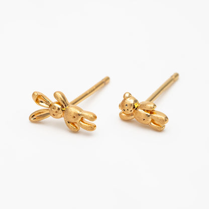 10pcs Gold/ Silver Rabbit and Bear Asymmetry Earrings, Gold/ Rhodium Plated Brass Minimalist Stud Earrings (GB-4207)