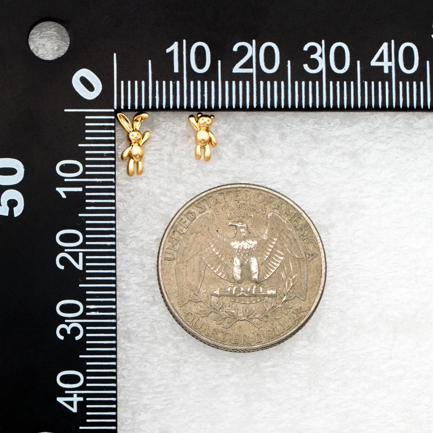 10pcs Gold/ Silver Rabbit and Bear Asymmetry Earrings, Gold/ Rhodium Plated Brass Minimalist Stud Earrings (GB-4207)