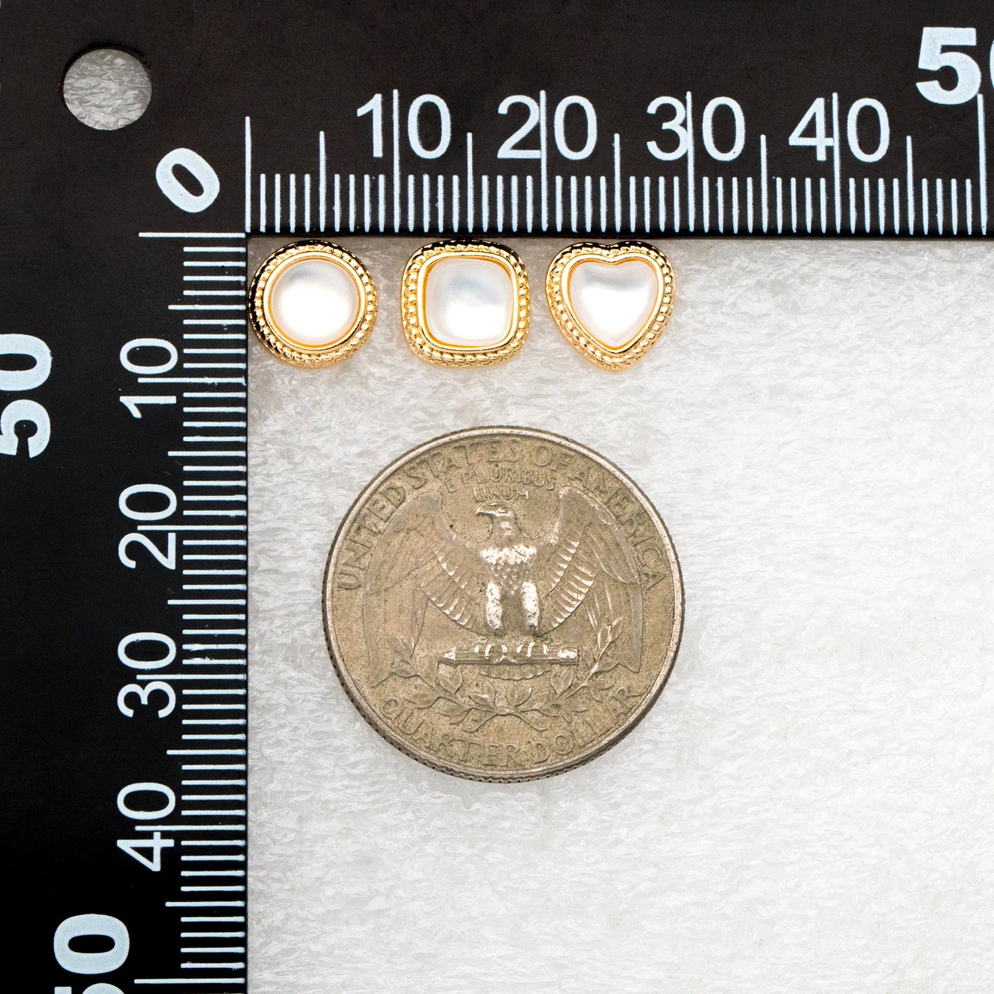 4pcs Shell Pave Round/ Square/ Heart/ Oval Earrings, Gold Plated Brass Geometric Stud Earrings (#GB-4214)