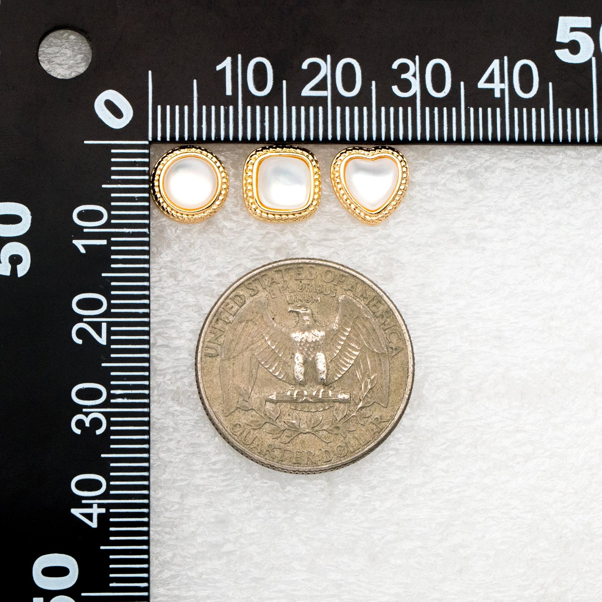 4pcs Shell Pave Round/ Square/ Heart/ Oval Earrings, Gold Plated Brass Geometric Stud Earrings (#GB-4214)