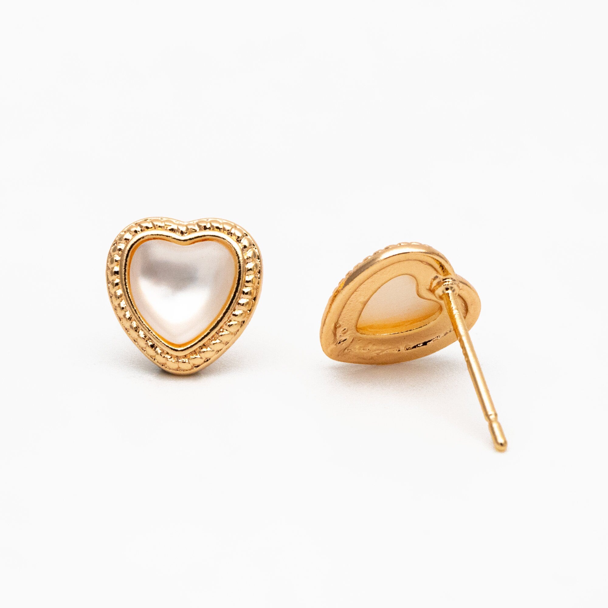 4pcs Shell Pave Round/ Square/ Heart/ Oval Earrings, Gold Plated Brass Geometric Stud Earrings (#GB-4214)