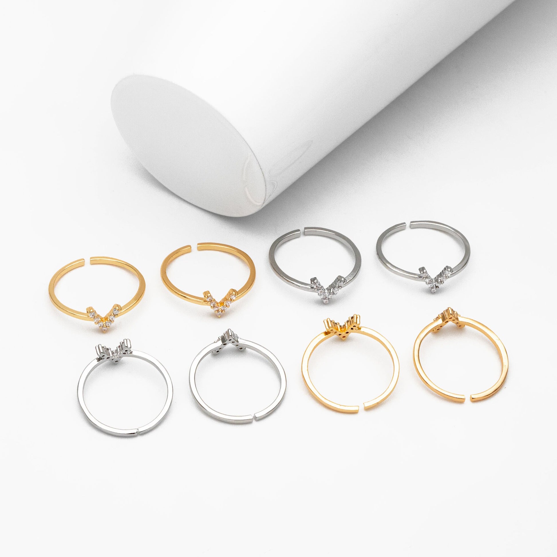 4pcs CZ Pave Gold/ Silver V Ring, Dainty Ring, Thin Ring, Everyday Ring (#GB-4216)