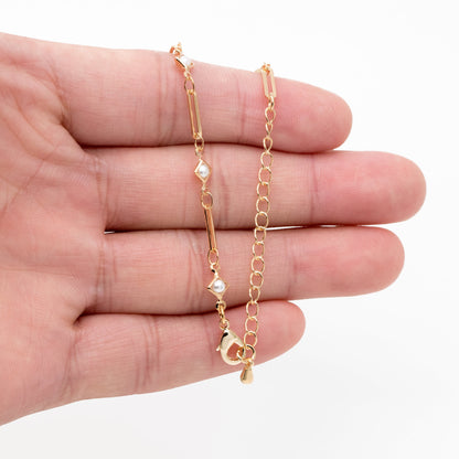 Gold Faux Pearl Chain, Finished Bracelet/ Anklet/ Necklace with Extender, Real 18K Gold Plated, Ready to Wear (#LK-510)
