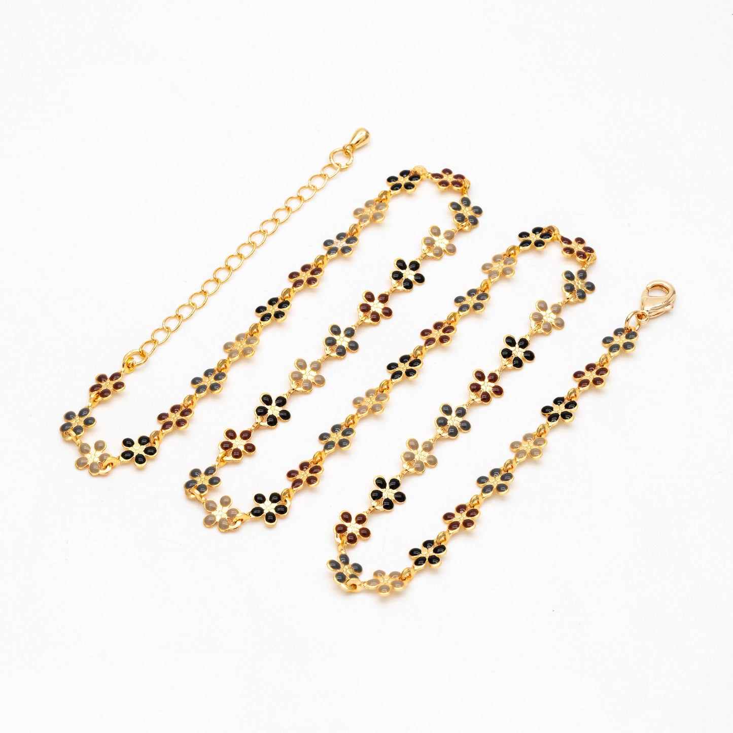 Enamel Flower Chain, Finished Bracelet/ Anklet/ Necklace with Extender Chain, Adjustable Rainbow Jewelry, Ready to Wear (#LK-581-8)