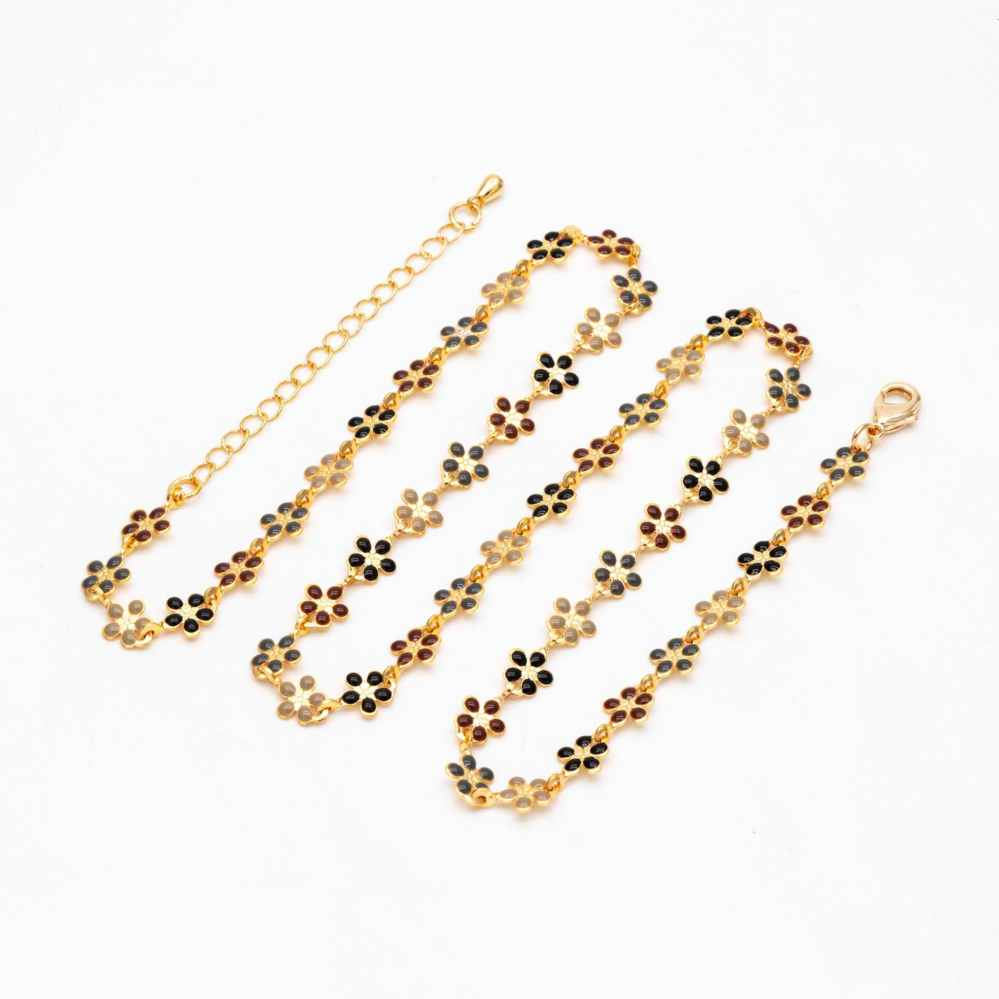 Enamel Flower Chain, Finished Bracelet/ Anklet/ Necklace with Extender Chain, Adjustable Rainbow Jewelry, Ready to Wear (#LK-581-8)