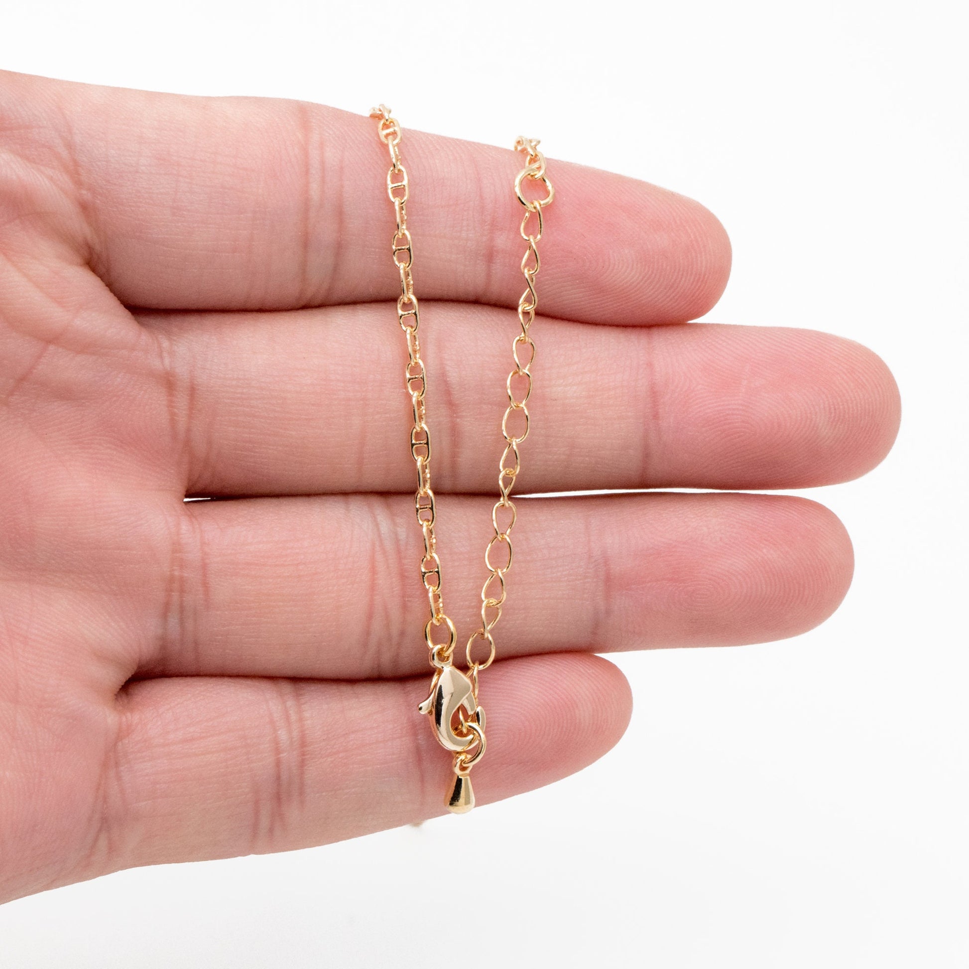 Gold Mariner Anchor Chain 2mm, Oval Link Chain, Finished Bracelet/ Anklet/ Necklace with Extender Chain, Ready to Wear (#LK-583)