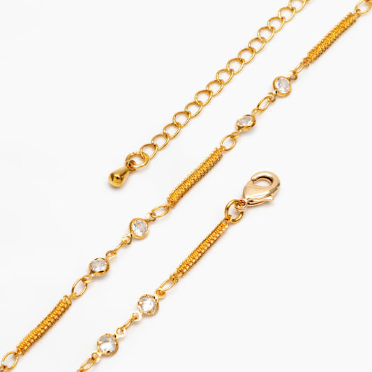 CZ Paved Gold Circle Bezel Connector Specialty Chains, Adjustable Bracelet/ Anklet/ Necklace with Extender Chain, Ready to Wear (#LK-593)