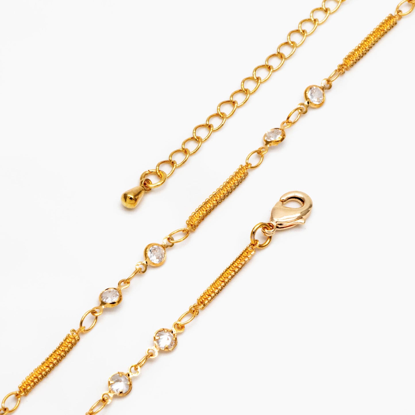 CZ Paved Gold Circle Bezel Connector Specialty Chains, Adjustable Bracelet/ Anklet/ Necklace with Extender Chain, Ready to Wear (#LK-593)