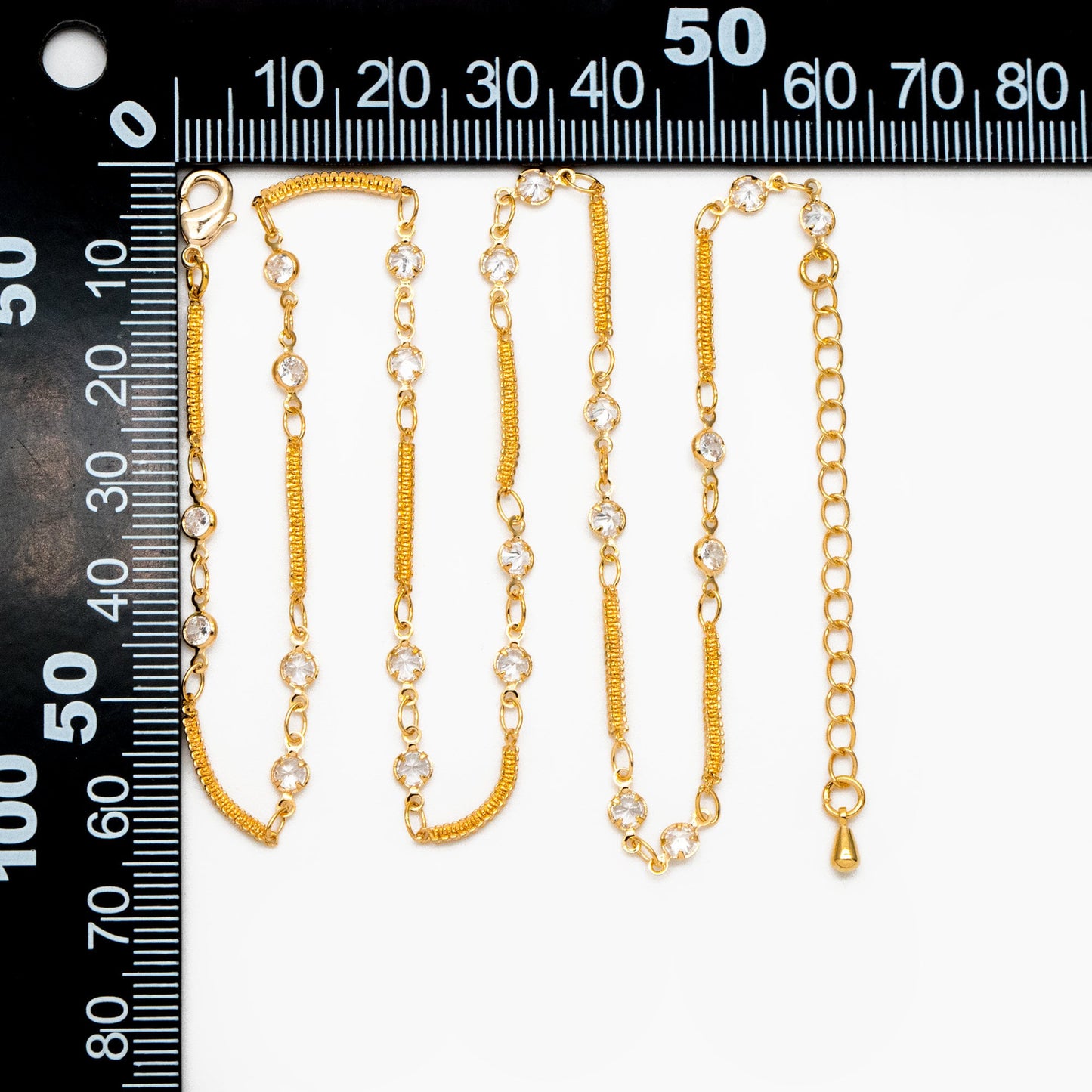 CZ Paved Gold Circle Bezel Connector Specialty Chains, Adjustable Bracelet/ Anklet/ Necklace with Extender Chain, Ready to Wear (#LK-593)