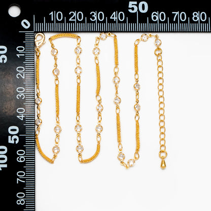 CZ Paved Gold Circle Bezel Connector Specialty Chains, Adjustable Bracelet/ Anklet/ Necklace with Extender Chain, Ready to Wear (#LK-593)