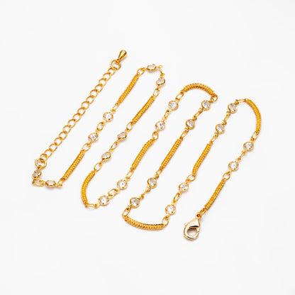 CZ Paved Gold Circle Bezel Connector Specialty Chains, Adjustable Bracelet/ Anklet/ Necklace with Extender Chain, Ready to Wear (#LK-593)