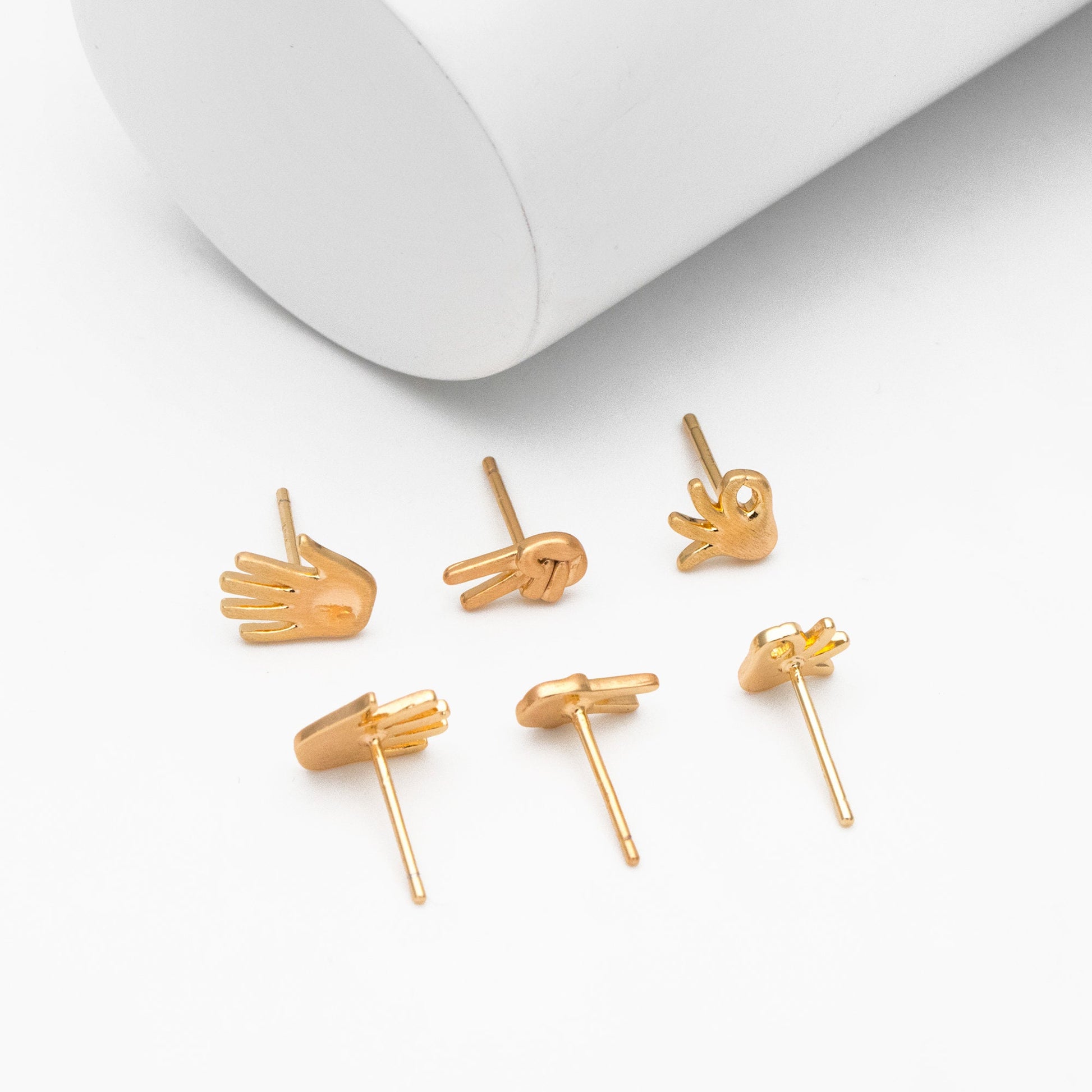 10pcs Gold Gesture Earrings, Gold Plated Brass, Minimalist Stud Earrings (GB-4105)