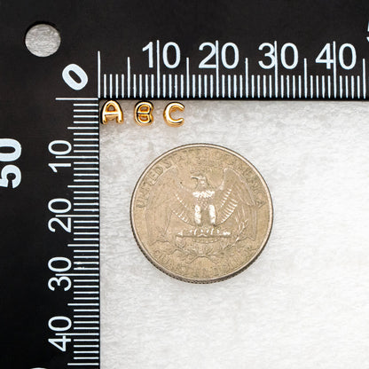 10pcs Gold Alphabet Earrings 4mm, English Letter Studs, Real Gold Plated Brass, You Choose Letter (GB-4221)