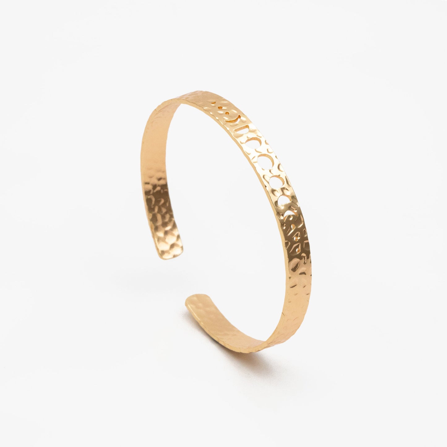 1pcs Gold Moon Phases Bangle Bracelet, Gold Plated Brass, Celestial Bracelet (GB-4222)