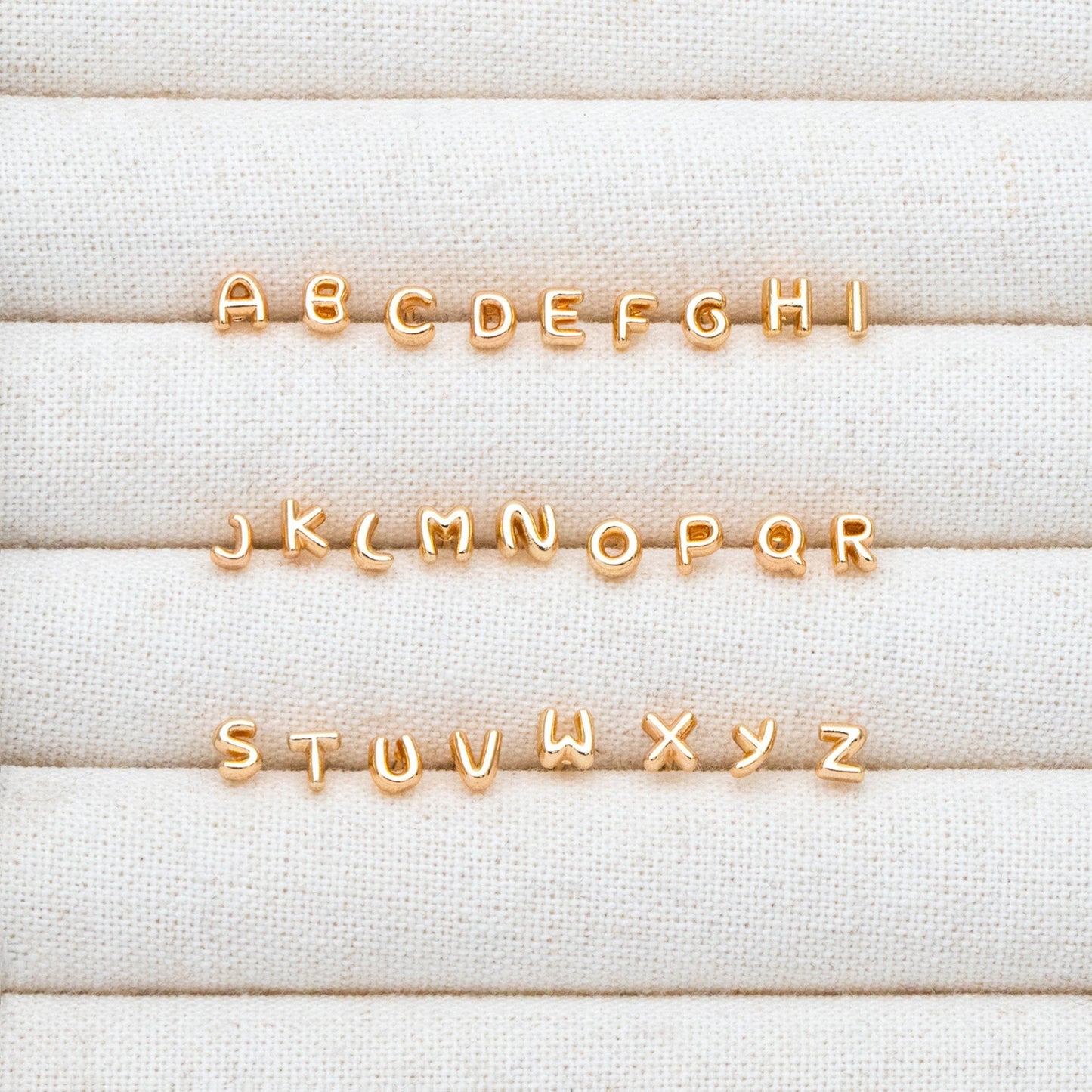 10pcs Gold Alphabet Earrings 4mm, English Letter Studs, Real Gold Plated Brass, You Choose Letter (GB-4221)