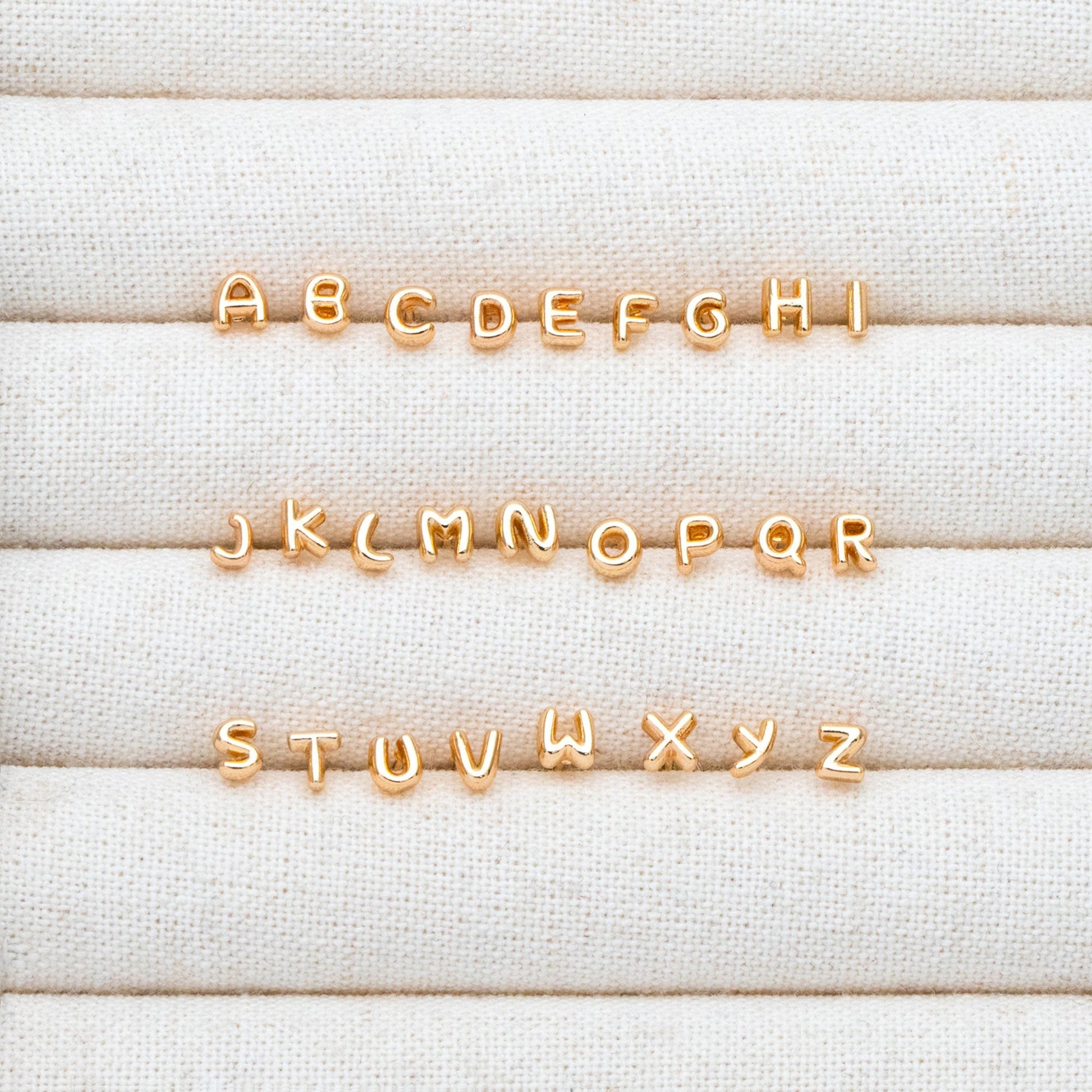 10pcs Gold Alphabet Earrings 4mm, English Letter Studs, Real Gold Plated Brass, You Choose Letter (GB-4221)