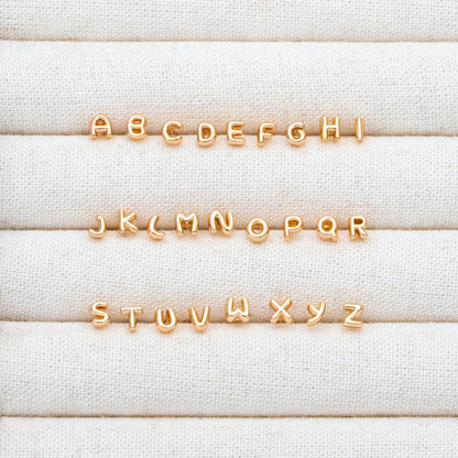 10pcs Gold Alphabet Earrings 4mm, English Letter Studs, Real Gold Plated Brass, You Choose Letter (GB-4221)