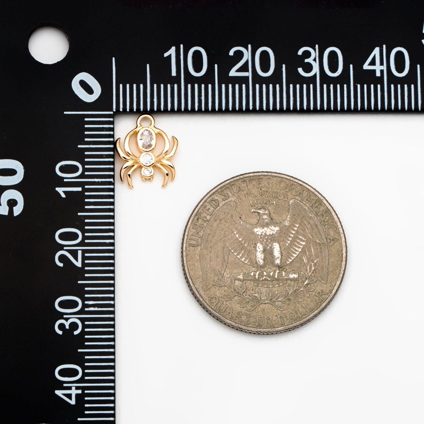 4pcs Gold CZ Spider Charms, Real Gold plated Brass, Cubic Zirconia Araneid Pendants (GB-672-E)