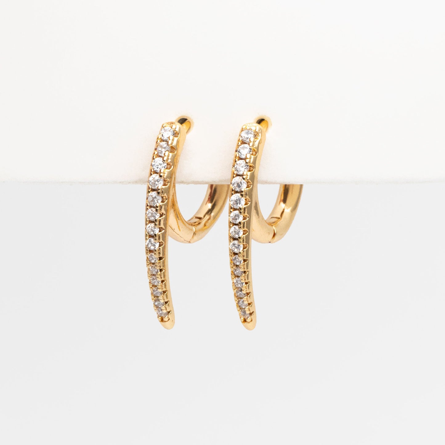 4pcs CZ Pave Gold Bar Hoop Earrings 21x15mm, Gold Huggie Earrings, Minimalist Earrings, Dainty Earrings (GB-3894-E)