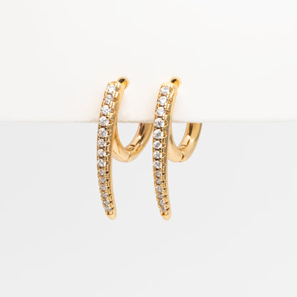 4pcs CZ Pave Gold Bar Hoop Earrings 21x15mm, Gold Huggie Earrings, Minimalist Earrings, Dainty Earrings (GB-3894-E)