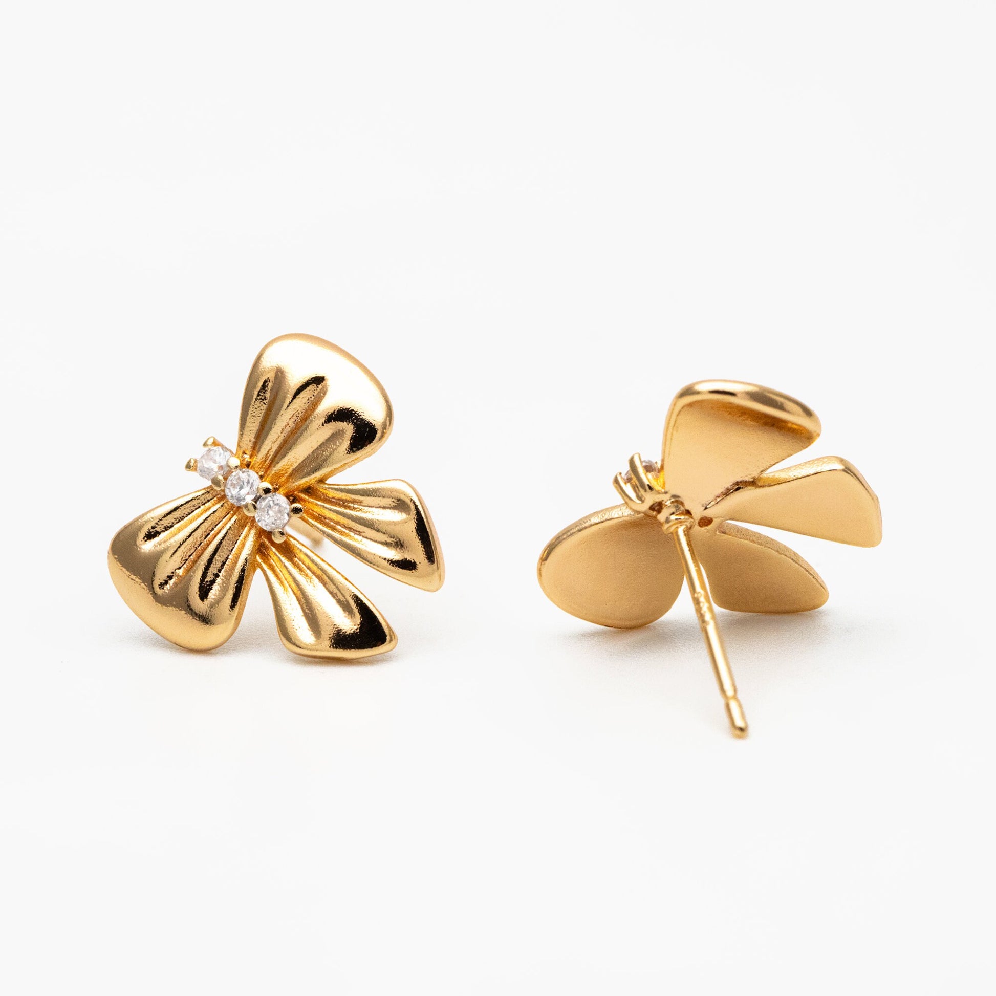 4pcs CZ Pave Gold Bowknot Earrings, 18K Real Gold plated Brass, Bow Knot Stud Earring (GB-4228)