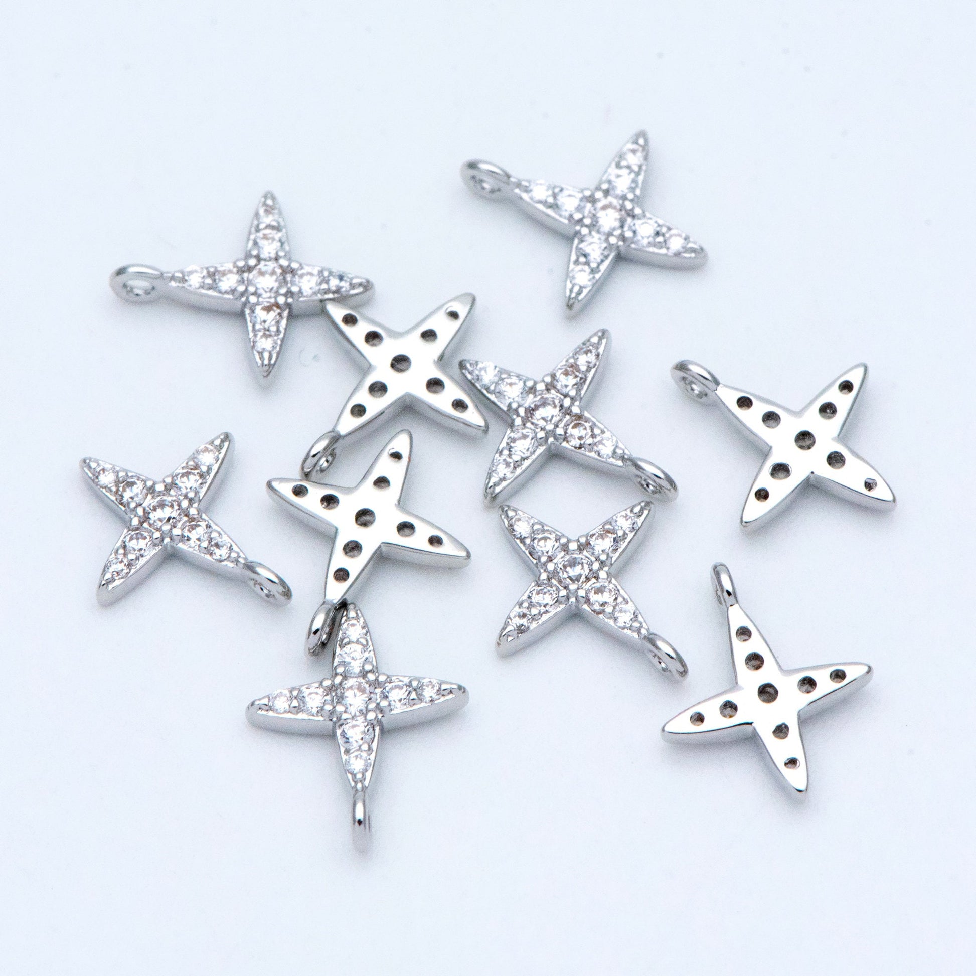 10pcs CZ Pave Gold / Silver Tone Cross Charms 10x8.5mm, 18K Gold/ rhodium plated Brass (GB-924-A)