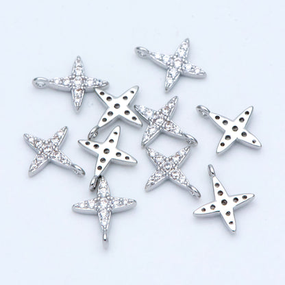 10pcs CZ Pave Gold / Silver Tone Cross Charms 10x8.5mm, 18K Gold/ rhodium plated Brass (GB-924-A)
