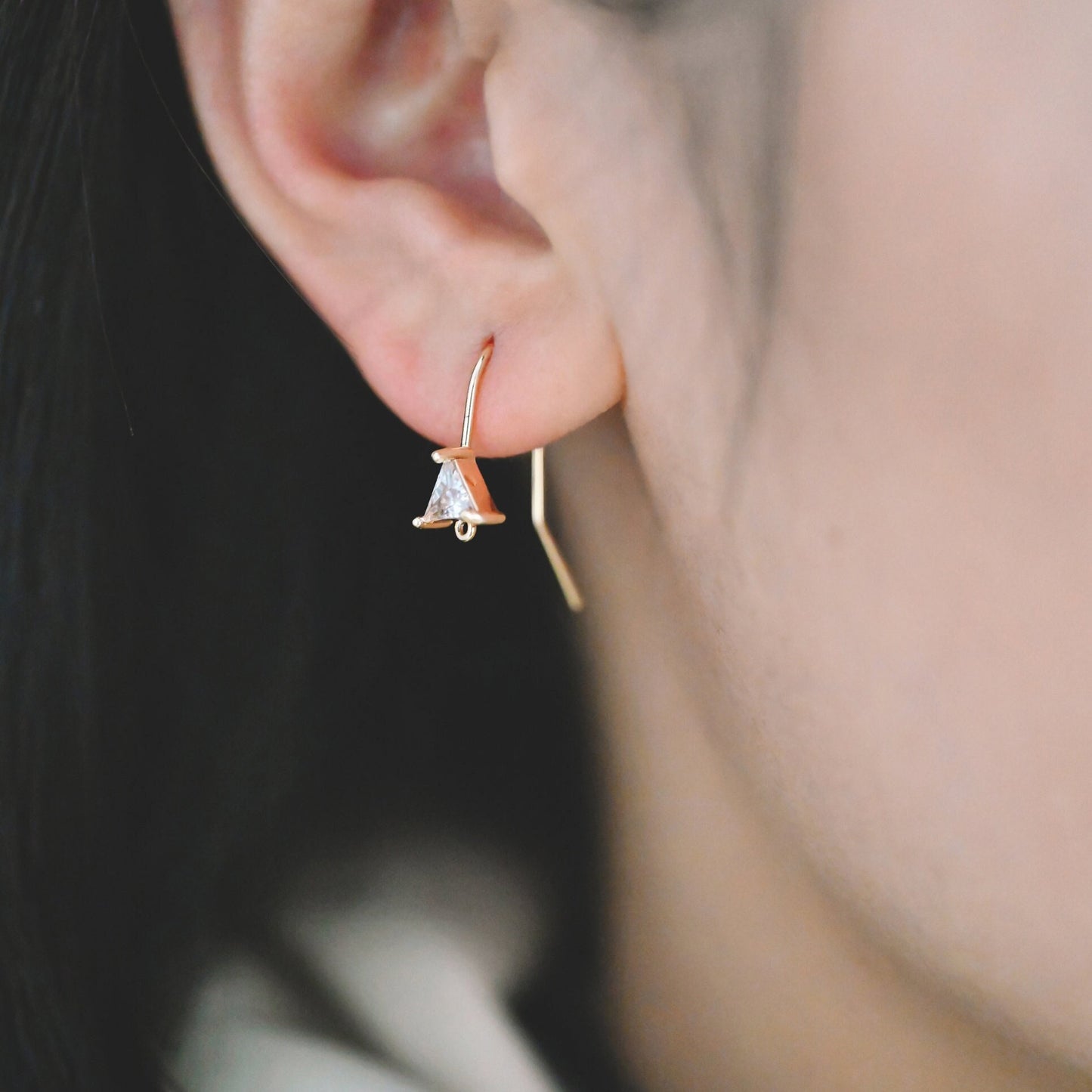 10pcs Gold CZ Pave Triangle Earring Hooks: 18K Gold Plated Brass Earwires, 21mm (GB-1125-E)