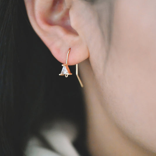 10pcs Gold CZ Pave Triangle Earring Hooks: 18K Gold Plated Brass Earwires, 21mm (GB-1125-E)