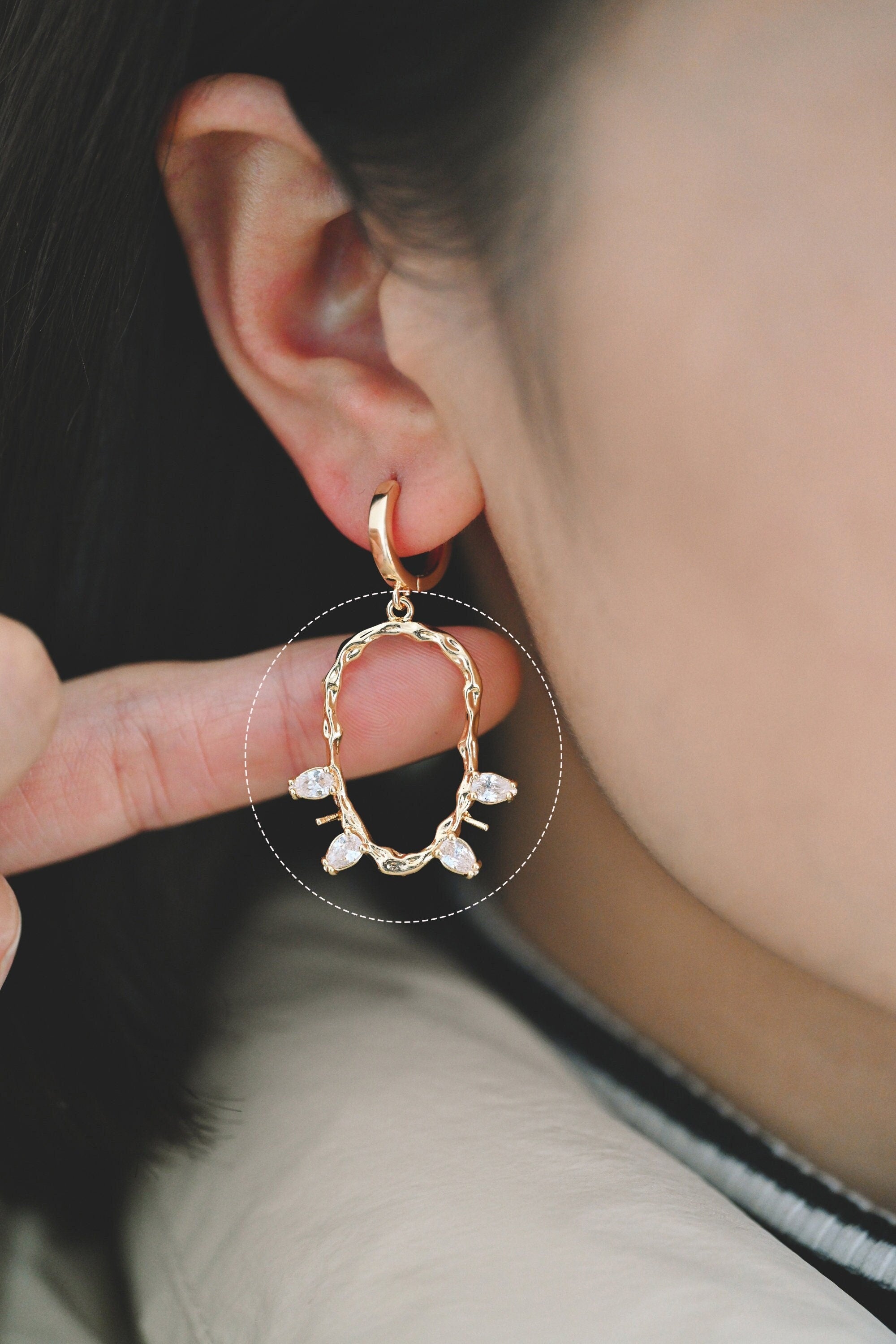 4pcs Gold plated Brass CZ Pave Oval Connectors 31x26mm, Lead Nickel Free (GB-1164)