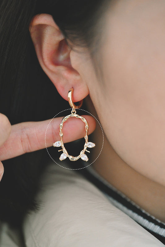 4pcs Gold plated Brass CZ Pave Oval Connectors 31x26mm, Lead Nickel Free (GB-1164)