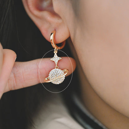 4pcs CZ Pave Gold Star and Saturn Charms 23x18mm, 18K Gold plated Brass, Saturn Pendants (GB-1173-B)