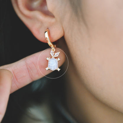 4pcs Crystal Rectangle Charms 14x9mm, 18K Gold plated Brass, Geometric Rhinestone Pendants (GB-1242)