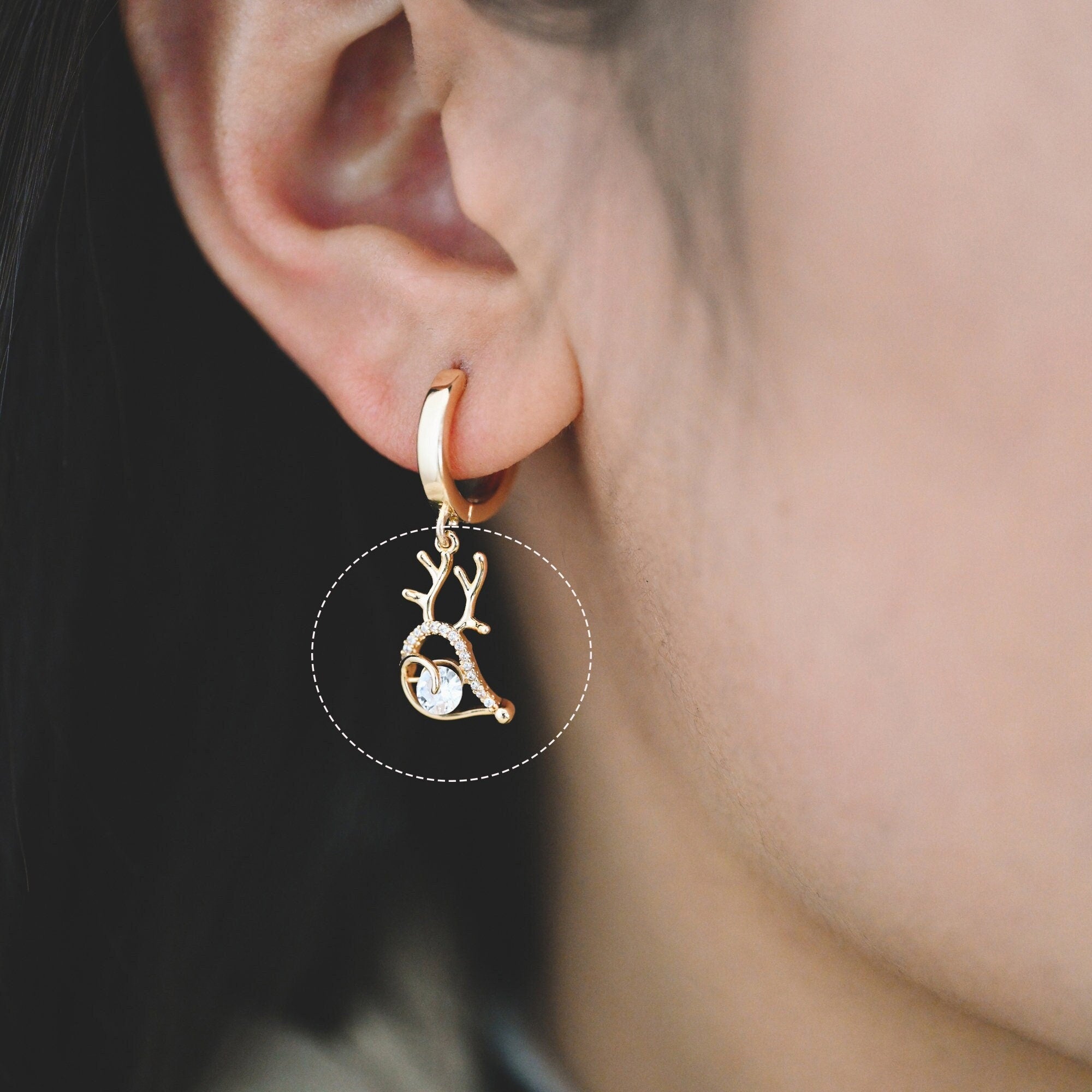 4pcs CZ Pave Gold Buck horn Pendants 15x11mm, Real 18K Gold plated Brass, Deer Horn Antlers Charms (GB-2517-G)