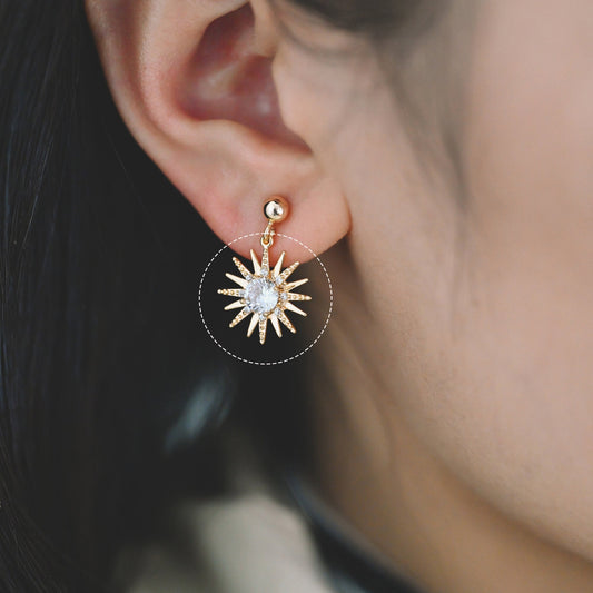 4pcs CZ Pave Gold Sun Charms 16x15mm, 18K Gold plated Brass, Sun Pendants (GB-1311-K)