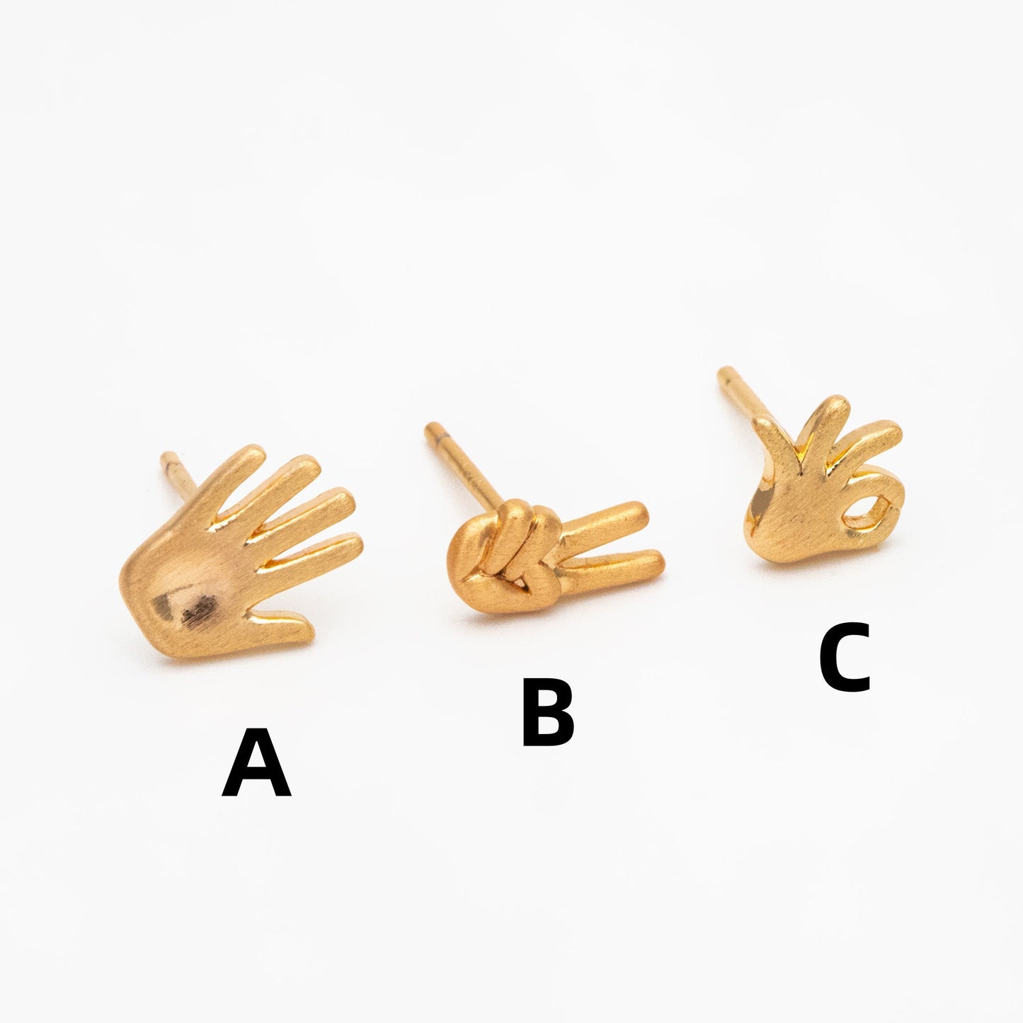 10pcs Gold Gesture Earrings, Gold Plated Brass, Minimalist Stud Earrings (GB-4105)