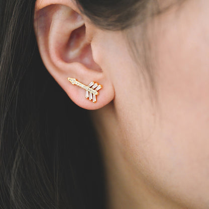 4pcs Arrows Stud Earrings, 18x9mm, CZ Pave Gold Arrows Ear Posts (#GB-1482)