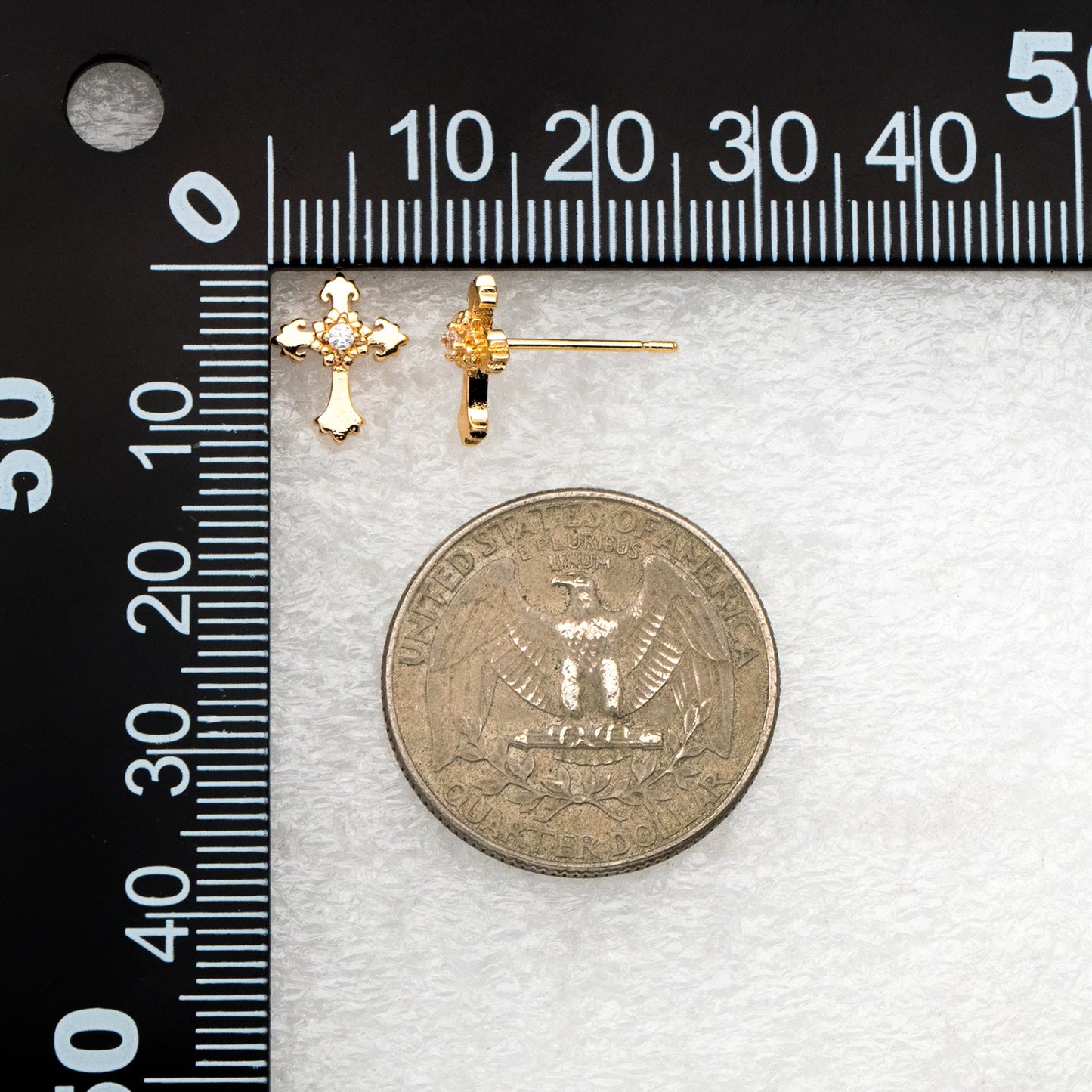 10pcs CZ Pave Gold Cross Earrings 11x9mm, Gold Plated Brass Small Cross Stud Earring (#GB-4232)