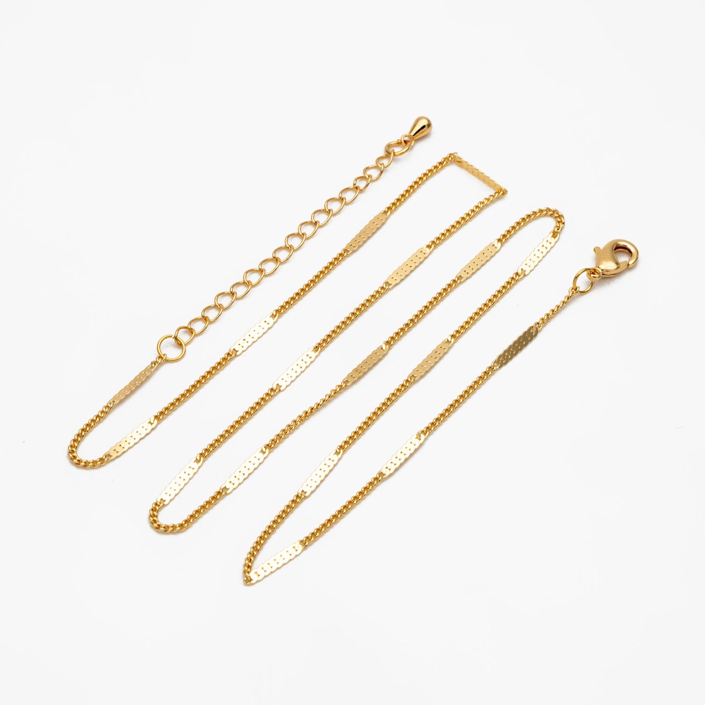 Dainty Gold/ Silver tone Flat Link Chains, Finished Bracelet/ Anklet/ Necklace with Extender Chain, Ready to Wear (#LK-177)