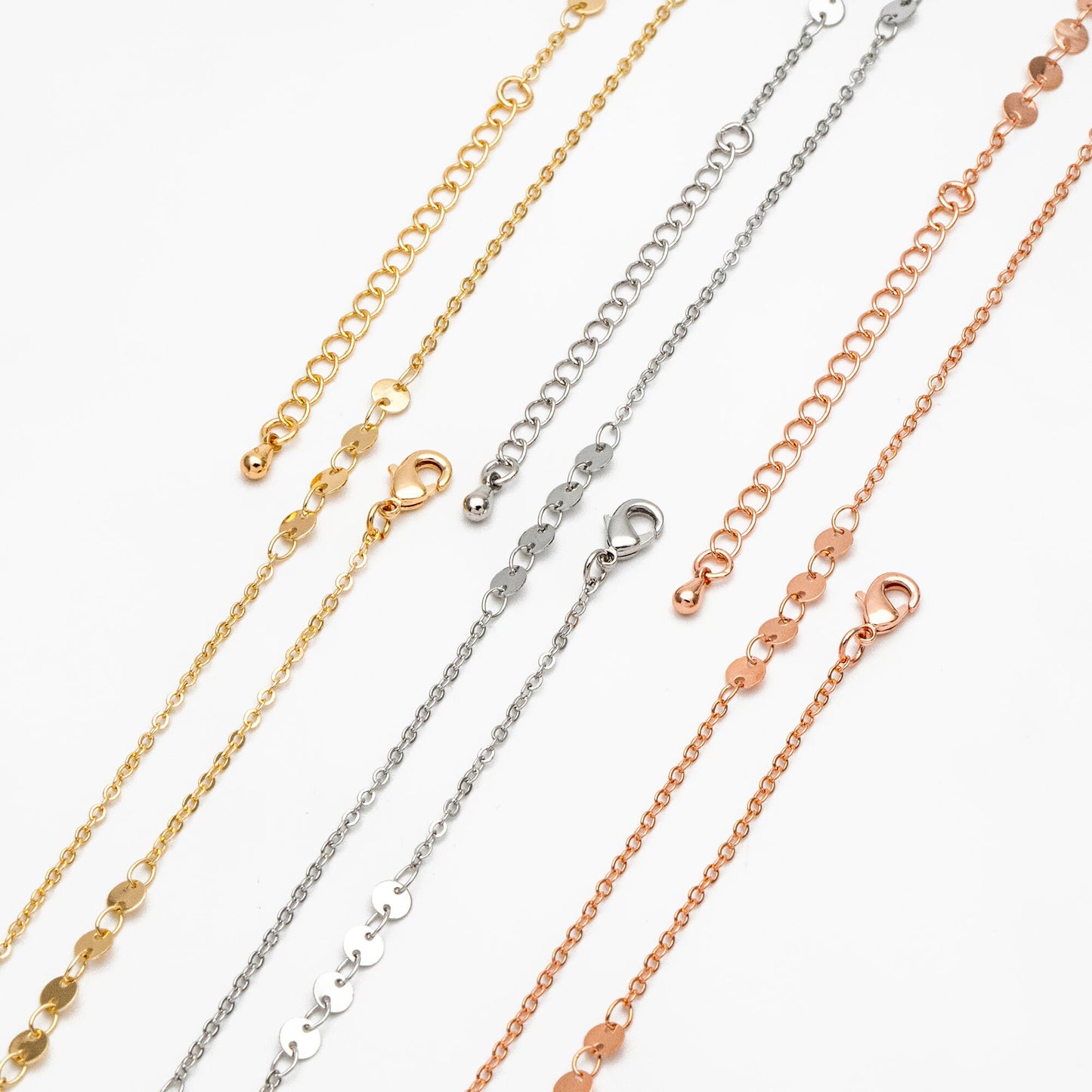 Gold/ Silver/ Rose Gold Disc Chains 4mm, Finished Bracelet/ Anklet/ Necklace with Extender, Ready to Wear (#LK-190)