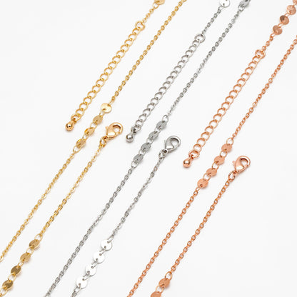 Gold/ Silver/ Rose Gold Disc Chains 4mm, Finished Bracelet/ Anklet/ Necklace with Extender, Ready to Wear (#LK-190)