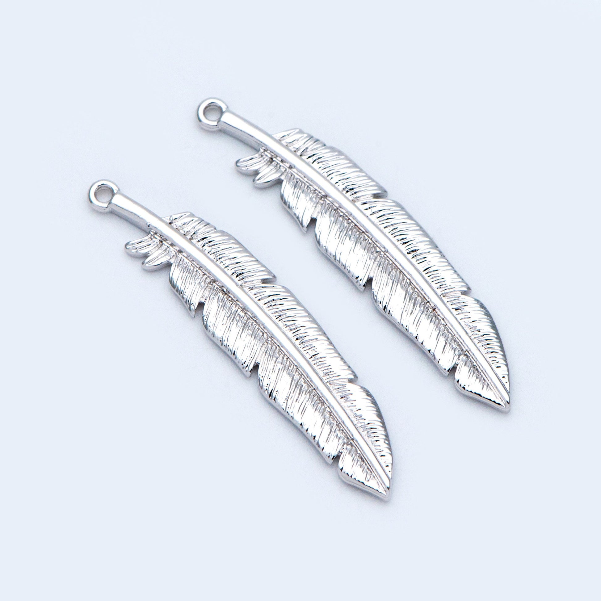 4pcs Gold/ Silver Tone Feather Pendants 37x8mm, 18K gold/ rhodium plated Brass Feather Charms, Lead Nickel Free (GB-383-C)