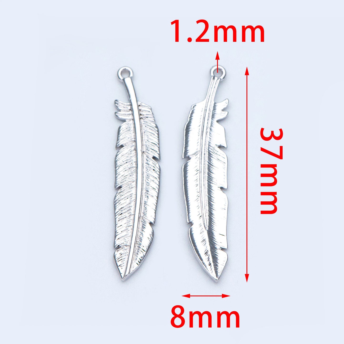 4pcs Gold/ Silver Tone Feather Pendants 37x8mm, 18K gold/ rhodium plated Brass Feather Charms, Lead Nickel Free (GB-383-C)
