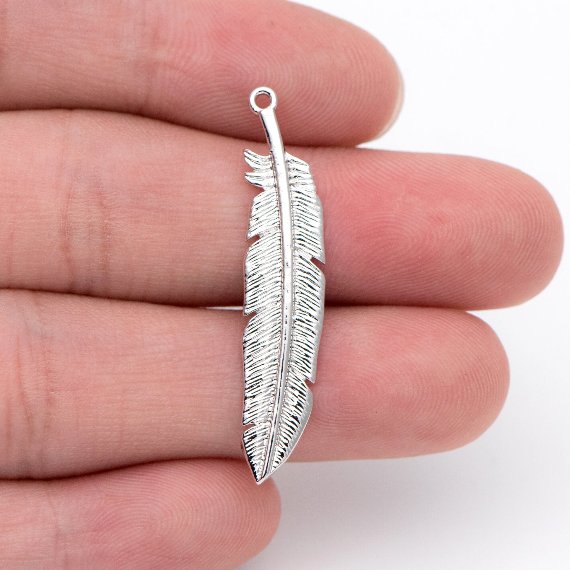 4pcs Gold/ Silver Tone Feather Pendants 37x8mm, 18K gold/ rhodium plated Brass Feather Charms, Lead Nickel Free (GB-383-C)